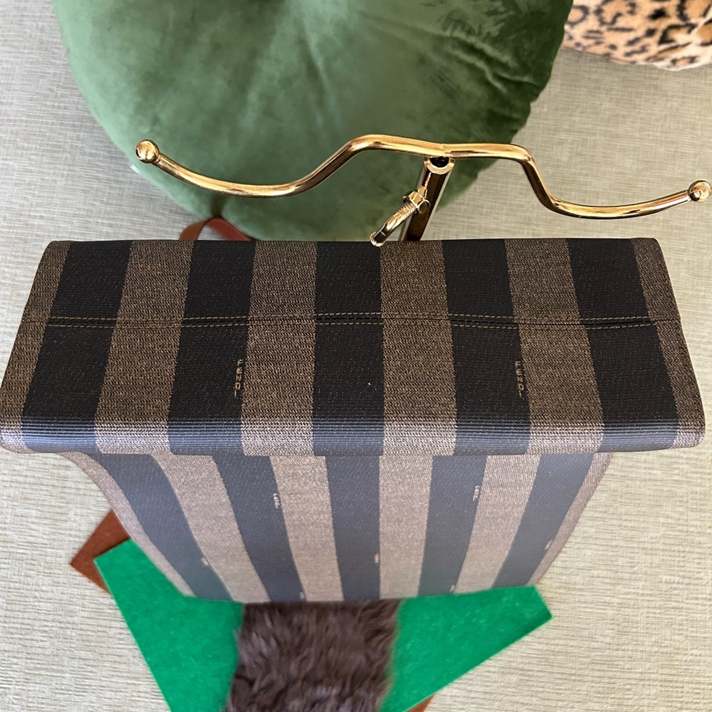 RARE! FENDI LEATHER KHAKI PECAN LOGO PCV TOTE BAG - Picture 8 of 12